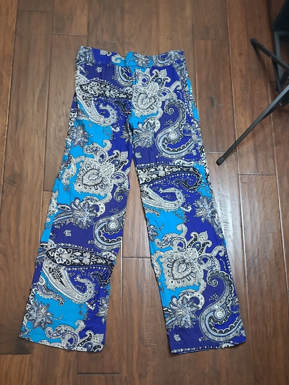 NWT Cynthia Rowley Blue Colorful Paisley Wide Leg Pullon Pants size Medium
